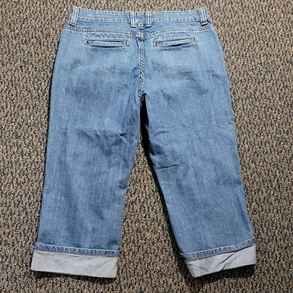 TOMMY HILFIGER VINTAGE SIZE 10 WOMEN'S BLUE DENIM CASUAL CUFFED CAPRI JEANS - Picture 7 of 16